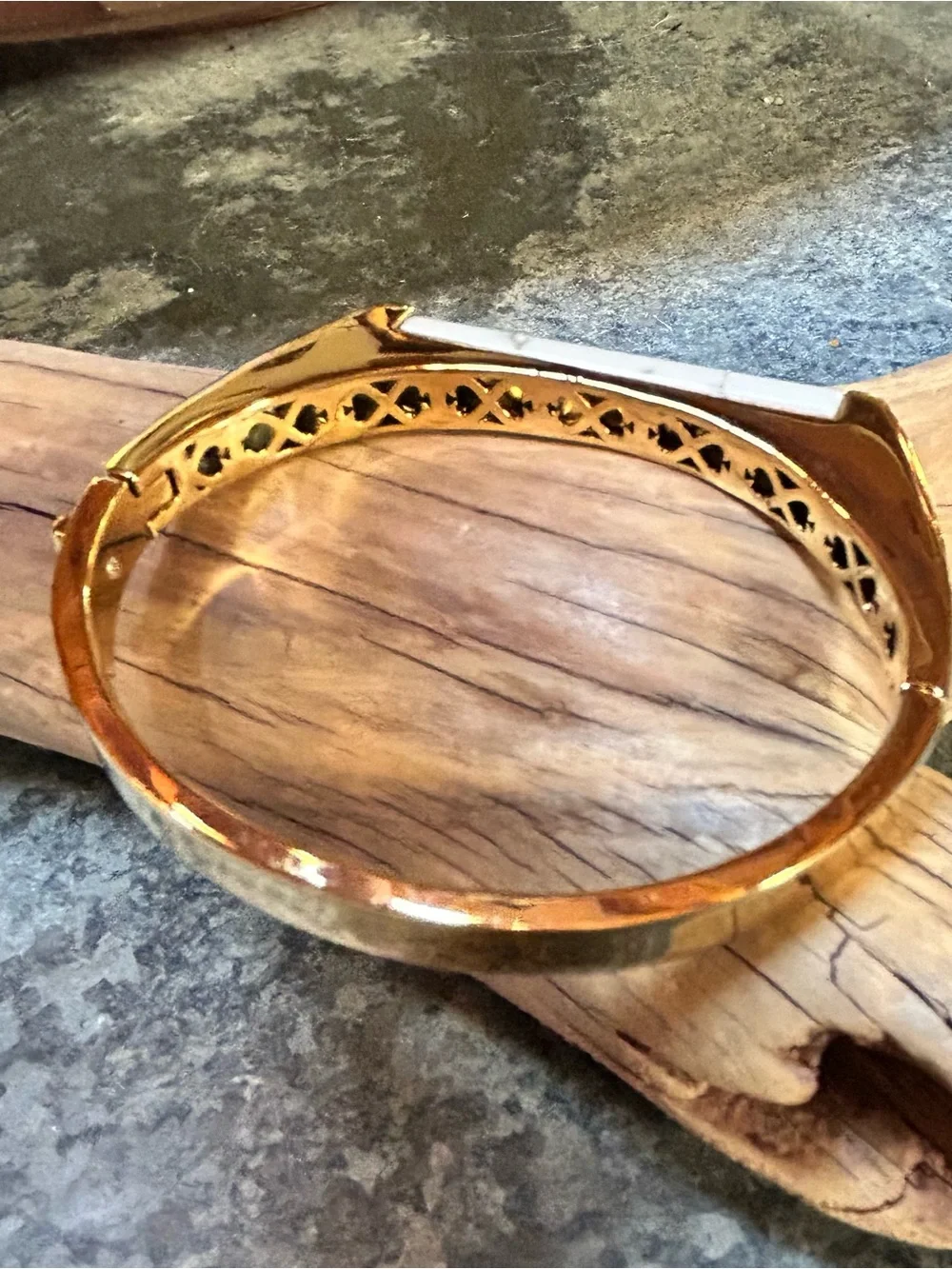 Kate Spade White Marble Building Block - Gold Tone Bangle Bracelet - Picture 3 of 7